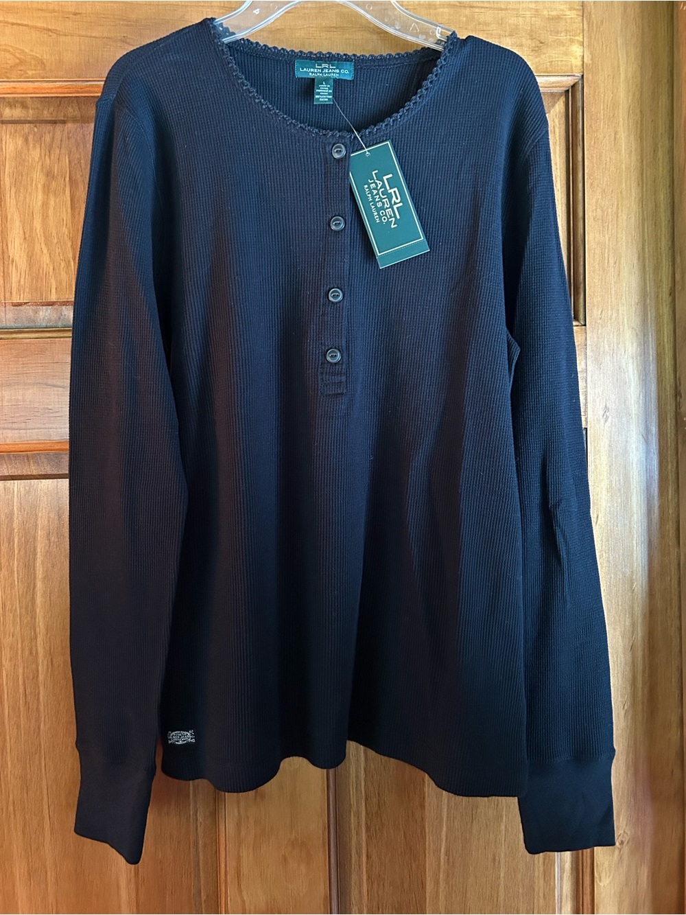 Lauren Jeans Company Women’s Black Long-Sleeve Henley Tee